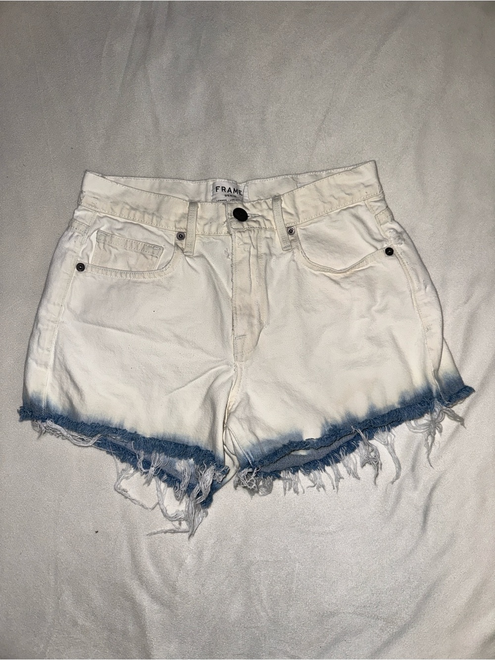 FRAME Denim White Dip-Dye Raw Hem Cutoff Shorts Size 25